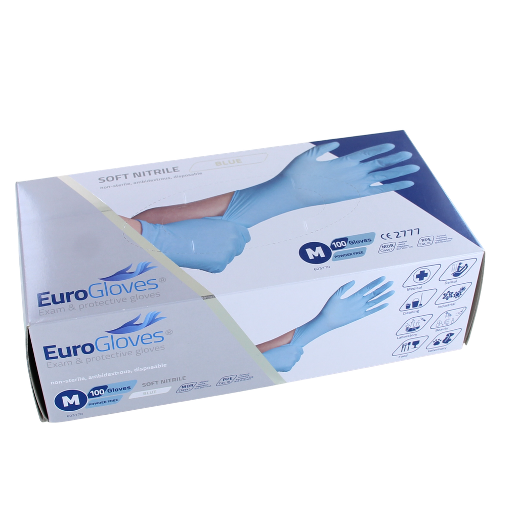 Eurogloves soft nitril poedervrij Blauw 100st M