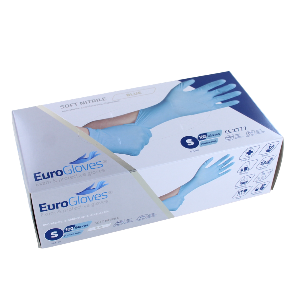 Eurogloves soft nitril poedervrij Blauw 100st S