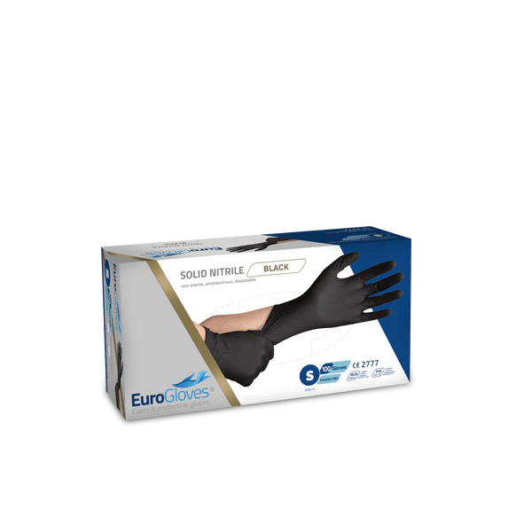 Eurogloves Solid Nitrile Handschoenen Zwart, Small, 100st