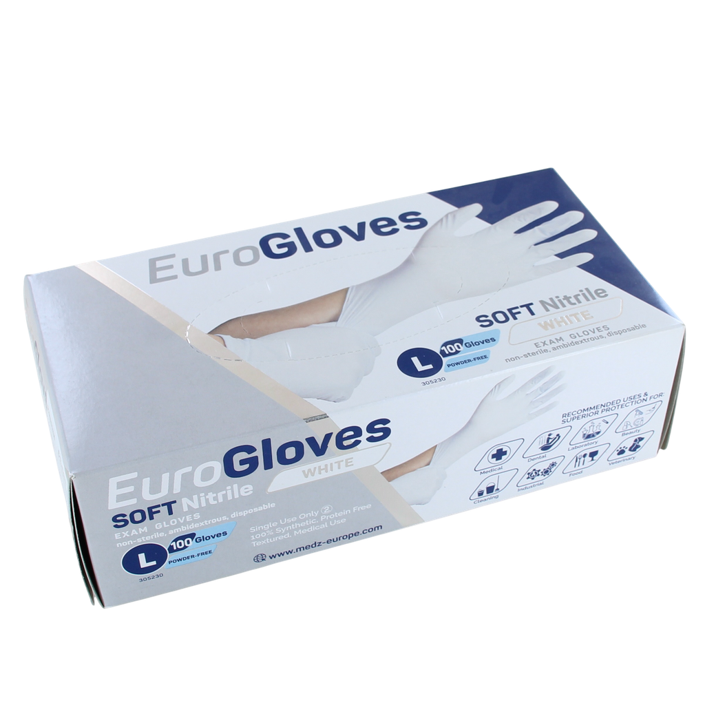 Eurogloves soft nitril poedervrij wit 100st L (zolang de voorraad strekt)