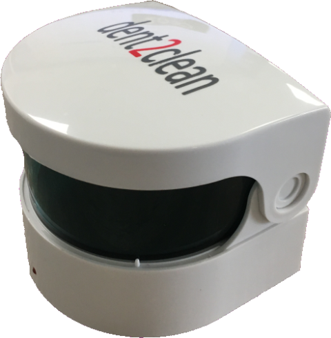 Ultrasoonreiniger met logo Dent2clean (wordt geleverd zonder batterijen)